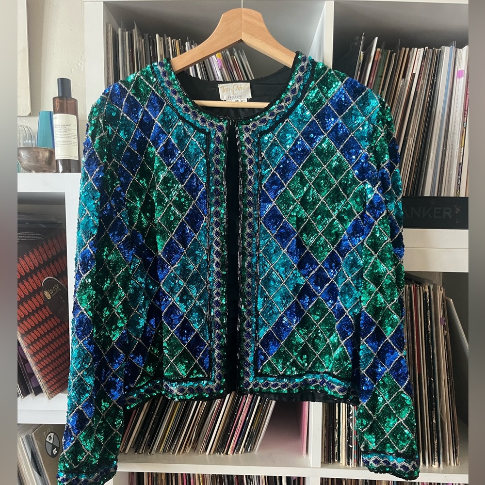 SOLD Vintage Tan-Chho sequin jacket silk size M